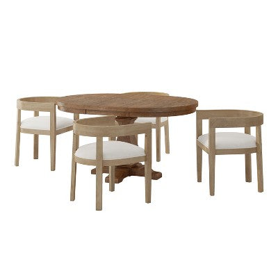 GDFStudio Ladieu Rustic Fabric Upholstered Wood 5 Piece Dining Set