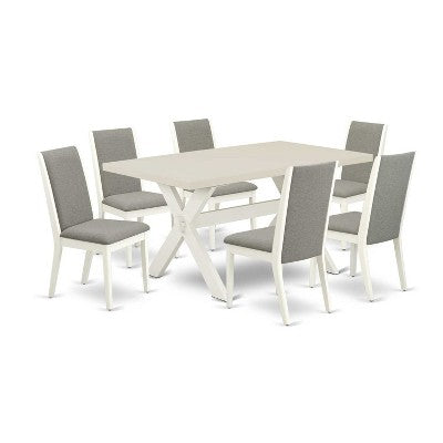 HomeStock 7-Piece Natural Oak Finish Solid Wood Top Dining Table with 6-Chairs