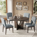 5 Pieces Extendable Round Dining Table Set for 4, Modern Kitchen Dining Table with Removable Leaf and 4 Upholstered Chairs for Dining Room