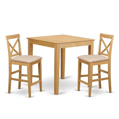 HomeStock 3-Piece Natural Brown Oak Finish Solid Wood Top Counter Height Dining Table Set