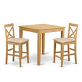 HomeStock 3-Piece Natural Brown Oak Finish Solid Wood Top Counter Height Dining Table Set