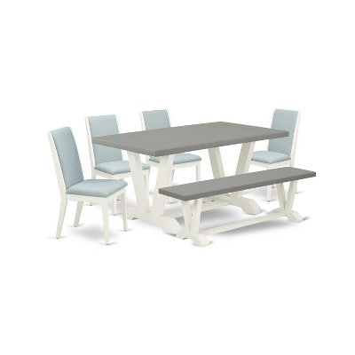 HomeStock 6-Piece Rectangle Natural Oak Finish Solid Wood Top Dining Table with 1-Bench, 4-Chairs