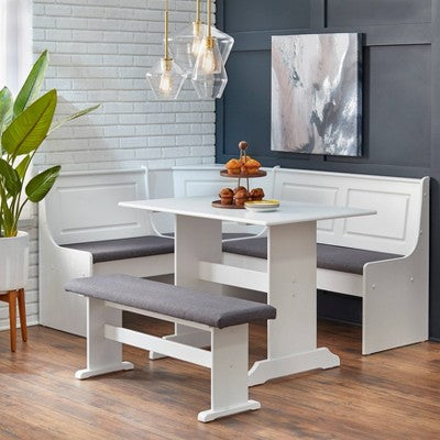 Buylateral 3pc Polly Farmhouse Upholstered Solid Wood Breakfast Nook Dining Set