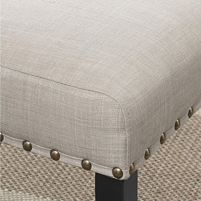Biony 3-Piece 36 Round Espresso Finish Bar Table with 2 Tan Fabric Nail Head Pub Chairs
