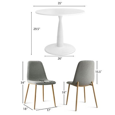 5-Piece Small Dining Table Set for 4, Round Dining Room Set With 4 Upholstered Chairs Oak Legs for Apartment, Indoor Furniture - Panipeachy