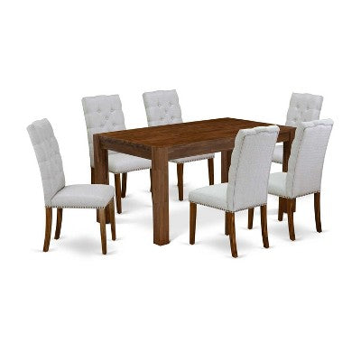 7-Piece Rectangle Natural Oak Finish Solid Wood Top Dining Table with 6 Parson Chairs with