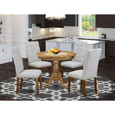 HomeStock Belmont 5-Piece Kitchen Dinette Set, Round Kitchen Table & 4 Parson Chairs, Natural Finish
