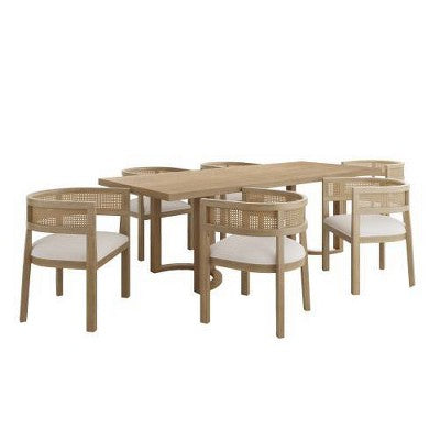 Christopher Knight Home Avery 7pc Cane and Rubberwood Upholstered Dining Set