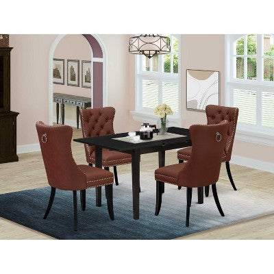5-Piece Black Finish Solid Wood Top Rectangular Dining Room Set (Seats-4)