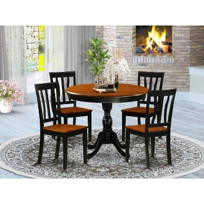 HomeStock 5-Piece Black and Cherry Finish Solid Wood Top Dining table with 4 Chairs with Slat Back