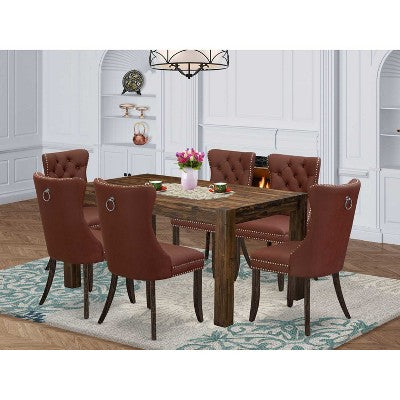 HomeStock 7-Piece Rectangle Natural Oak Finish Solid Wood Top Dining Table with 6 Parson Chairs