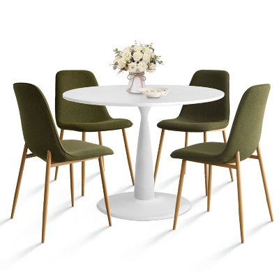 5-Piece Small Dining Table Set for 4, Round Dining Room Set With 4 Upholstered Chairs Oak Legs for Apartment, Indoor Furniture - Panipeachy