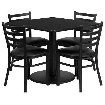 Flash Furniture 36 Square Laminate Table Set with Round Base and 4 Ladder Back Metal Chairs