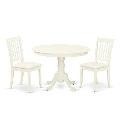 HomeStock 3-Pc Linen White Finish Solid Wood Top - Round Dining Room Set - Seats 4