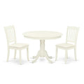 HomeStock 3-Pc Linen White Finish Solid Wood Top - Round Dining Room Set - Seats 4