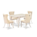 5-Piece Linen White Finish Solid Wood Top - Rectangular Upholstered Dining Room Set - (Seats-4)