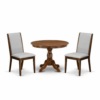 3-Piece Acacia Walnut Finish Solid Wood Top - Dining Room Set with High Back - Seats 4