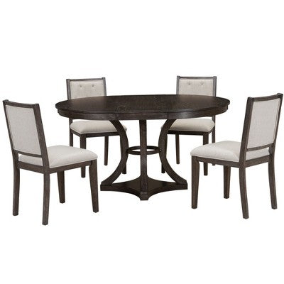5-Piece Retro Dining Set with Extendable Round Table and 4 Upholstered Chairs