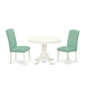 Round Dining Table Set 3pc - 42 Table & 2 Parsons Chairs - Modern PU Leather & Linen White Legs