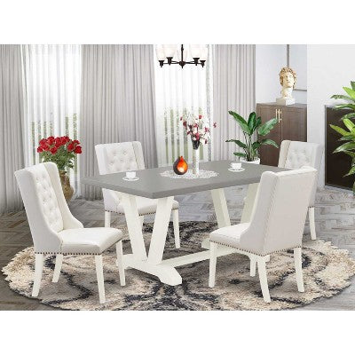 HomeStock 5-Piece Rectangle Natural Oak Finish Solid Wood Top Dining Table with 4 Parson Chair