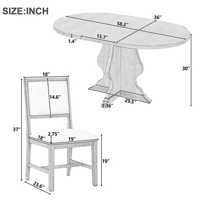 GDFStudio Mandy Farmhouse 5-Piece Extendable Dining Table Set with Upholstered Chairs