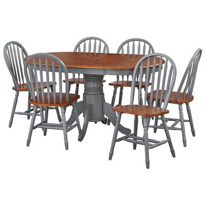 Buylateral 7pc Lancaster Farmhouse Solid Wood Extendable Dining Table Set