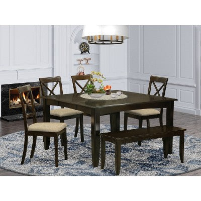 HomeStock Belmont Dining Room Set-Dining Table With Leaf And Kitchen Chairs, Cappuccino
