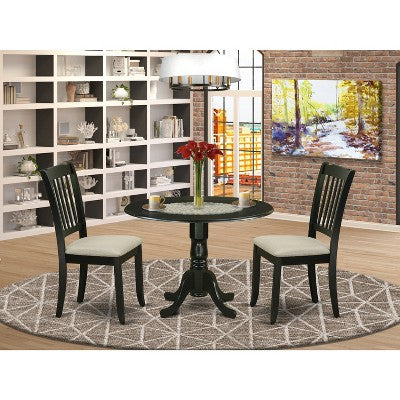 HomeStock Round Dropleaf Dining Set Black Linen Fabric Chairs