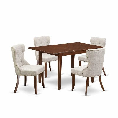 5-Piece Mahogany Finish Solid Wood Top - Rectangular Dining Room Set Seats-4