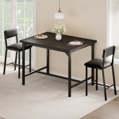 Garvee 3-Piece Dining Table Set W/Footrest & 2 Upholstered Chairs, High Table and Chairs Set with Corner Protector, for Pub, Dining