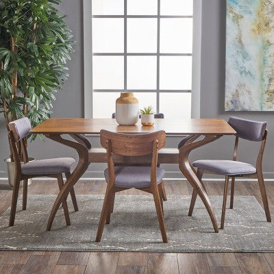 GDFStudio Megann Mid-Century Modern Wood Fabric Upholstered 5 Piece Dining Set