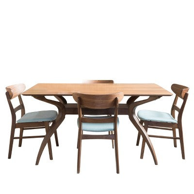 GDFStudio Isador Mid-Century Modern Fabric Upholstered Wood 5 Piece Dining