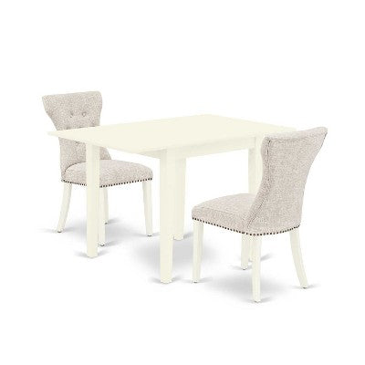HomeStock 3-Piece Linen White Finish Rectangular Solid Wood Top With Dropleaf Dining Table Set
