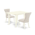 HomeStock 3-Piece Linen White Finish Rectangular Solid Wood Top With Dropleaf Dining Table Set