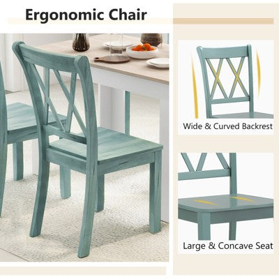 Costway 5 PCS Dining Set Modern Rectangle Table & 4 Rubber Wood Chairs Kitchen Breakfast