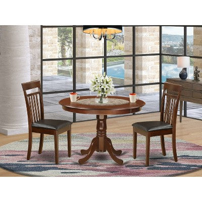 HomeStock 3-Piece Mahogany Finish Solid Wood Top Dining Table with 2 Chairs