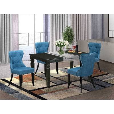 HomeStock 5-Piece Black Finish Solid Wood Top Dining table with 4 Chairs