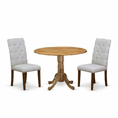HomeStock 3-Pc Natural Oil Finish Solid Wood Top - Round Dining Room Set - Seats 4