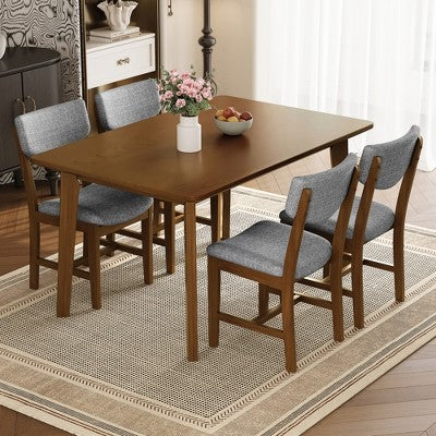 5-Piece Rustic Dining Set with Wood Table and 4 Upholstered Chairs in Espresso