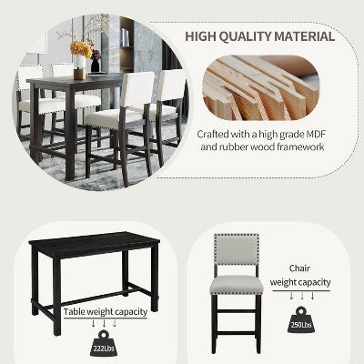 GDFStudio Mark 5 Piece Counter Height Dining Set with Elegant Table and Upholstered Chairs