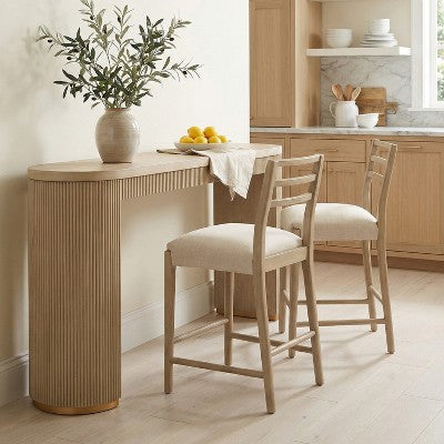 Christopher Knight Home Daniel 3 Piece Farmhouse Rubberwood Upholstered Counter Height Dining Chairs with Fluted Table