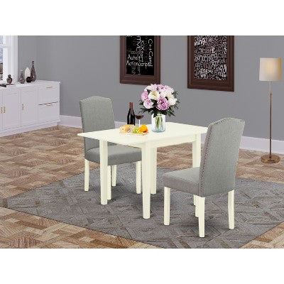 HomeStock 3-Pc Linen White Finish Solid Wood Top Dining Table Set