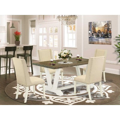 HomeStock 5-Piece Rectangle Distressed Jacobean Finish Solid Wood Top Dining table with 4 Chairs