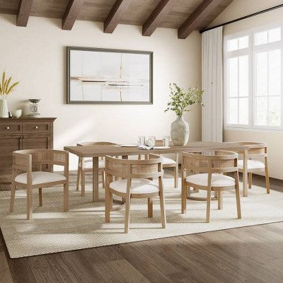 Christopher Knight Home Avery 7pc Cane and Rubberwood Upholstered Dining Set