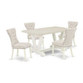 HomeStock 5-Piece Rectangle Natural Oak Finish Solid Wood Top Dining Table with 4 Parson Chair