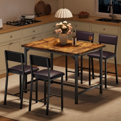 Garvee 3-Piece Dining Table Set W/Footrest & 2 Upholstered Chairs, High Table and Chairs Set with Corner Protector, for Pub, Dining