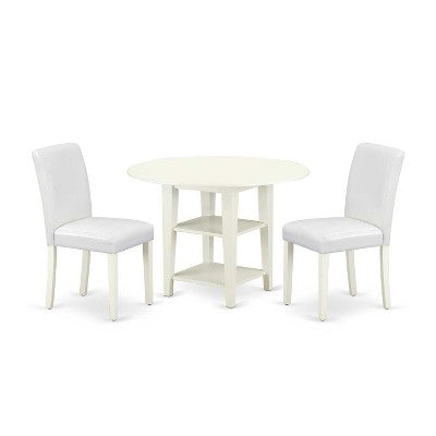 Modern Dining Set 3pc - Round Table & 2 Parsons Chairs - 42 Inch - City Chic Design