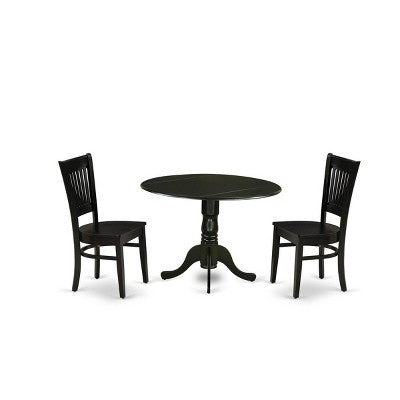 HomeStock Belmont 3-Piece Kitchen Table Set- 2 Mid Century Chair with Wooden Seat and Slatted Chair Back - Drop Leaves Breakfast Table - Black Finish