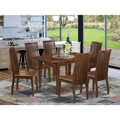 HomeStock 7-Piece Mahogany Finish Solid Wood Top Dining Table with 6 Chairs