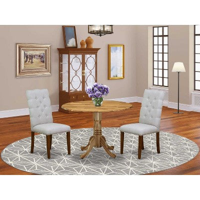 HomeStock 3-Pc Natural Oil Finish Solid Wood Top - Round Dining Room Set - Seats 4